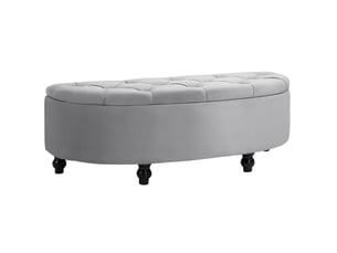 Banc de rangement 120 x 46 x 42 cm gris en velours polyester, assise capitonnée et coffre intégré, pieds noirs