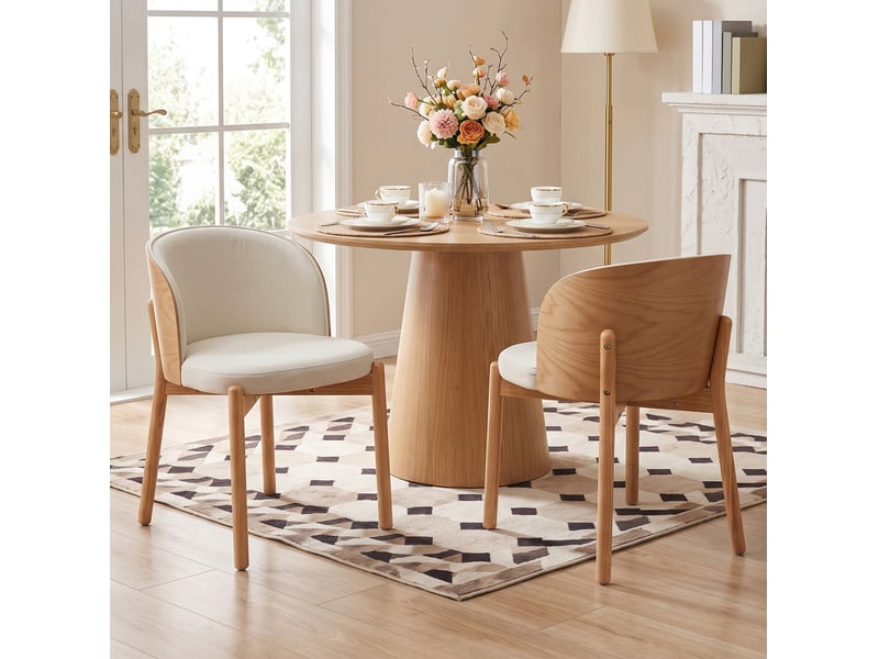  Chaise de salle à manger lot de 6 avec dossier enveloppant et assise rembourrée en tissu et bois naturel  - Conforama B