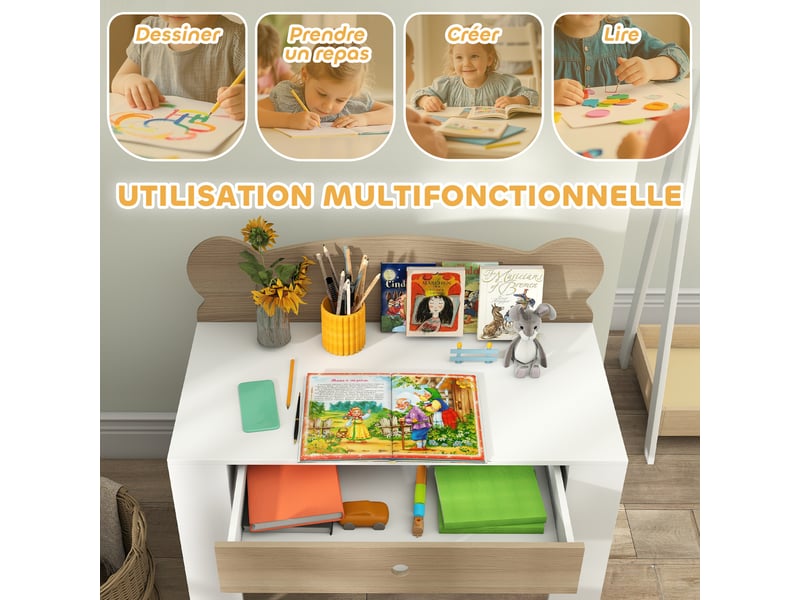  Bureau enfant avec chaise, table enfant et chaise avec tiroir et large plateau, 80 x 41 x 74,5 cm, bois naturel  - Conforama E
