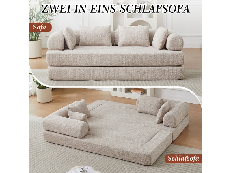 Canapé convertible 2 places 4 en 1 200x95x68 cm modulable, dossier réglable, sans montage, base antidérapante, 4 coussins, chenille gris - Conforama E