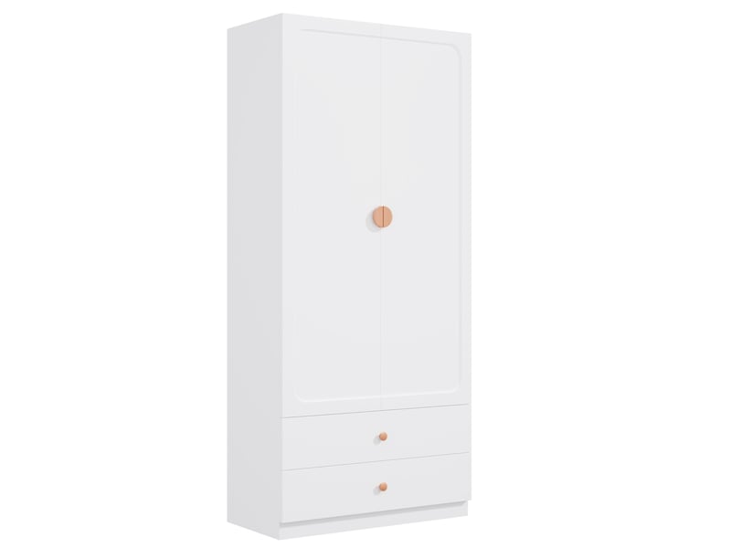  Armoire 90x45x200 cm, porte armoire avec 2 tiroirs, tringle, poignée en bois, couleur blanc  - Conforama A