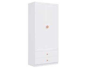 Armoire 90x45x200 cm, porte armoire avec 2 tiroirs, tringle, poignée en bois, couleur blanc