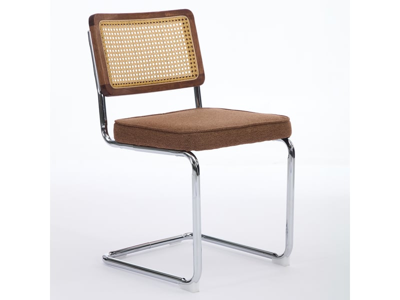  Lot de 2 chaises de salle à manger – velours brun, dossier rotin, base chrome - chaise idéales pour cuisine et salle à manger - style vintage  - Conforama C