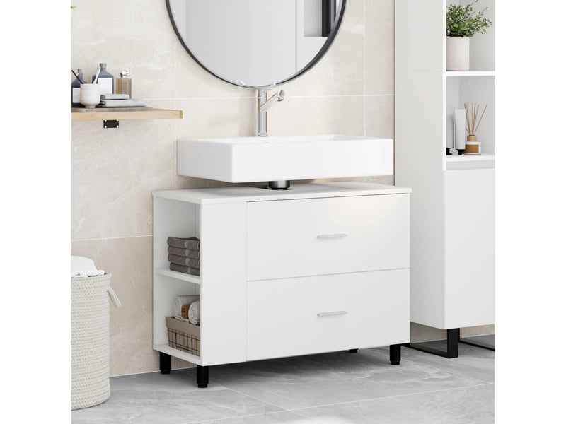  Unité de vanité de salle de bain, meuble de rangement blanc 80x35x60 cm  - Conforama B
