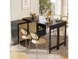 Ilot cuisine, buffet de cuisine avec rangements intégrés, plateau extensible, pivotant à 360°, dimensions 107 x 40 x 71,4 cm, mdf, noir
