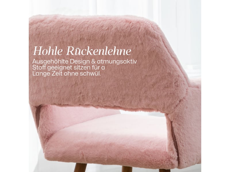  Chaise salle à manger avec accoudoirs et dossier ajouré  - pieds bois, fausse fourrure rose, 59 × 46 × 79 cm  - Conforama D