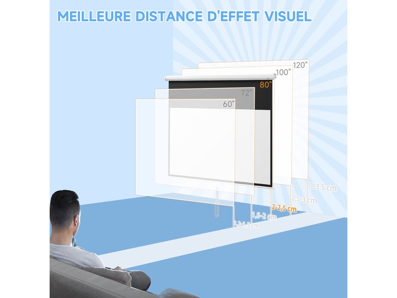  Écran de projection tv et home cinema 80 pouces 16:9 4k hd, 187 x 8 x 150 cm, fixation mural ou plafond  - Conforama W