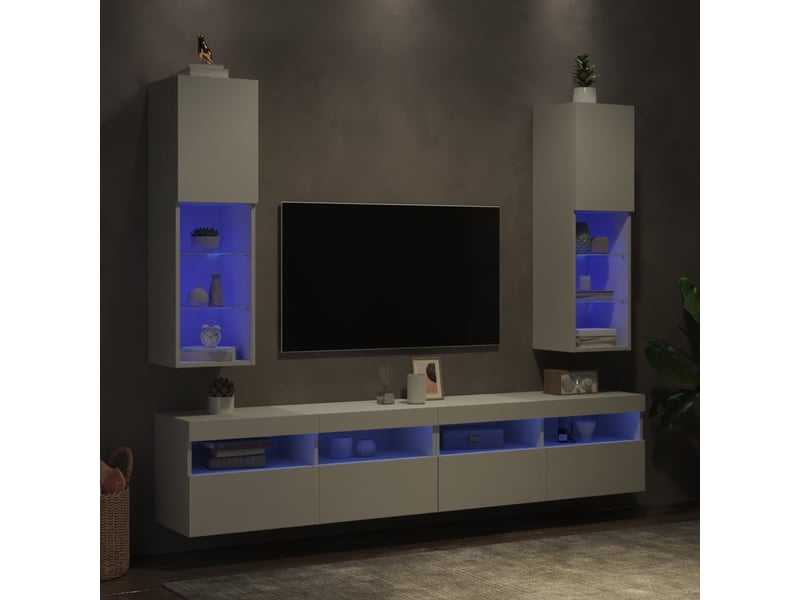 Meubles tv - banc tv - meuble de rangement avec lumières led 2 pcs blanc 30,5x30x102 cm - Conforama D