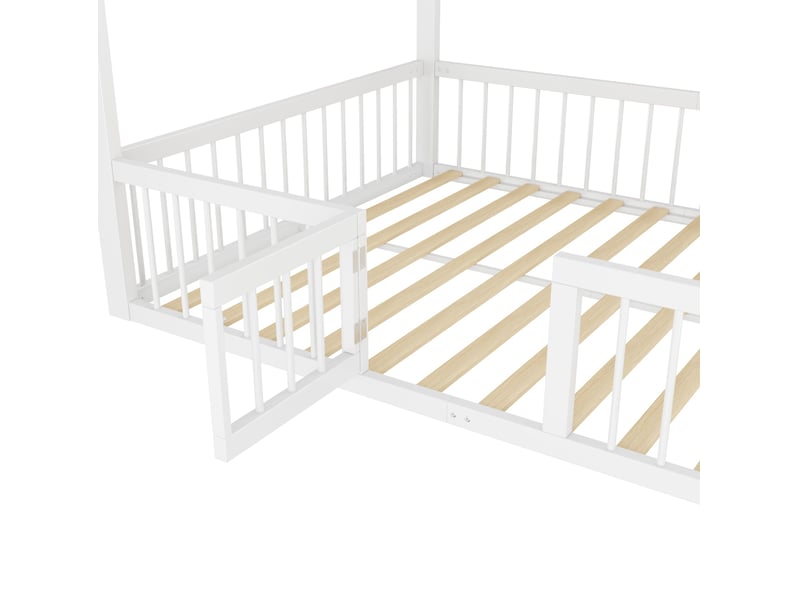 Lit enfant métal 140 x 200 cm robuste sécurisé gain de place design toit garde-corps métal blanc sans matelas - Conforama E