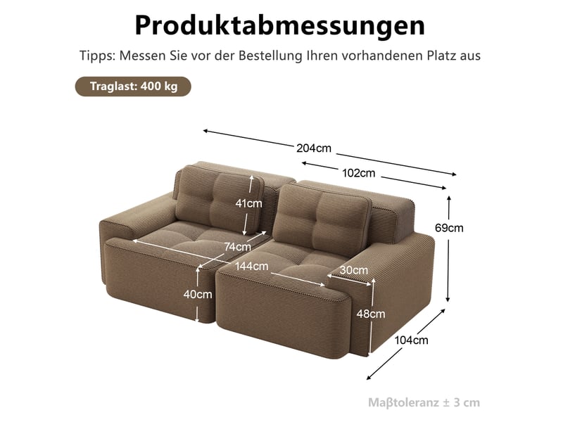 Canapé modulable 2 places en velours côtelé marron - Conforama E