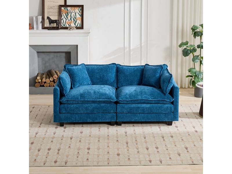  Canapé 2 places cloud de5012 bleu en chenille, canapé modulable moderne, coussins moelleux  - Conforama B