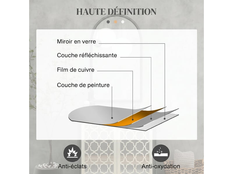  Miroir mural arche, 110 x 65 cm cadre en bois, miroir arqué pour le salon, la chambre, l'entrée, noir  - Conforama E