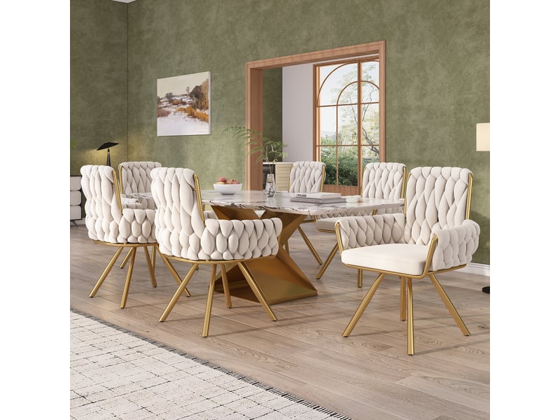 Chaise de salle à manger lot de 6 pivotante 360° avec accoudoirs - dossier haut velours beige - Conforama B