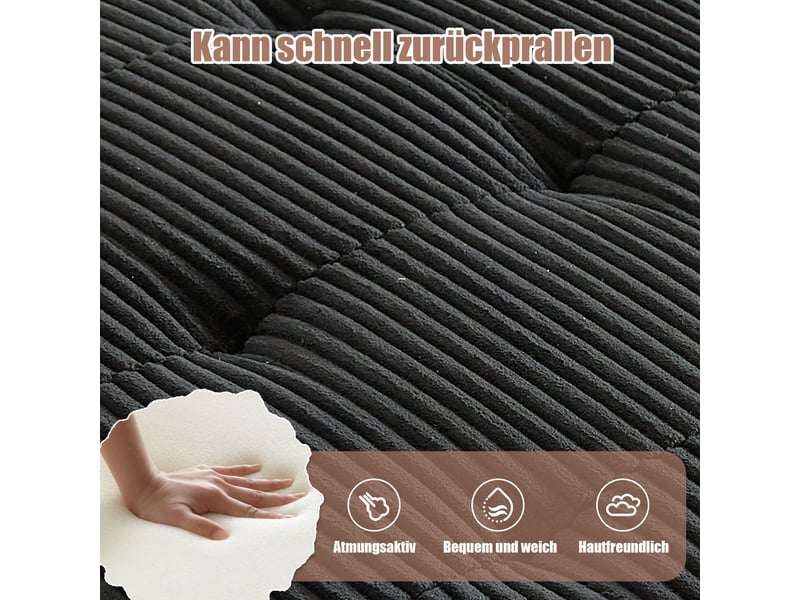 Canapé modulaire 6 places 308 cm en velours côtelé noir, structure métal et bois, poches latérales intégrées - Conforama R