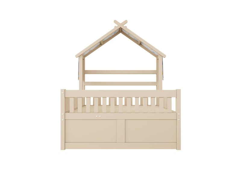 Lit gigogne 140x200 en bois avec rangement, tiroirs et barrières de sécurité, crème - Conforama A