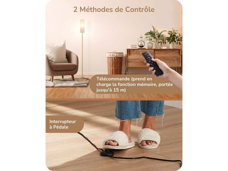  Lampadaire sur pied tissu lin 165 cm or gradation telecommande e27 2700k-6000k 370618_AABIW28203_6_DROPFR - Conforama C