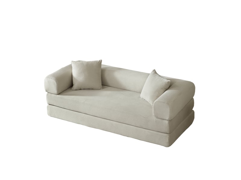 Canapé droit convertible modulable en lit, velours côtelé, mousse froide, sans montage, pour salonchambre, beige - Conforama A