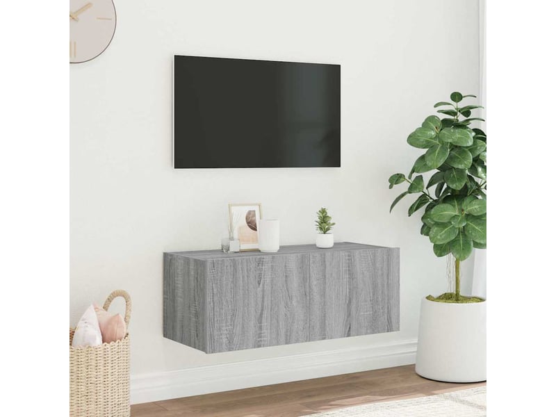  Meuble tv - banc tv - meuble de rangement mural avec lumières led sonoma gris 80x35x31 cm  - Conforama D