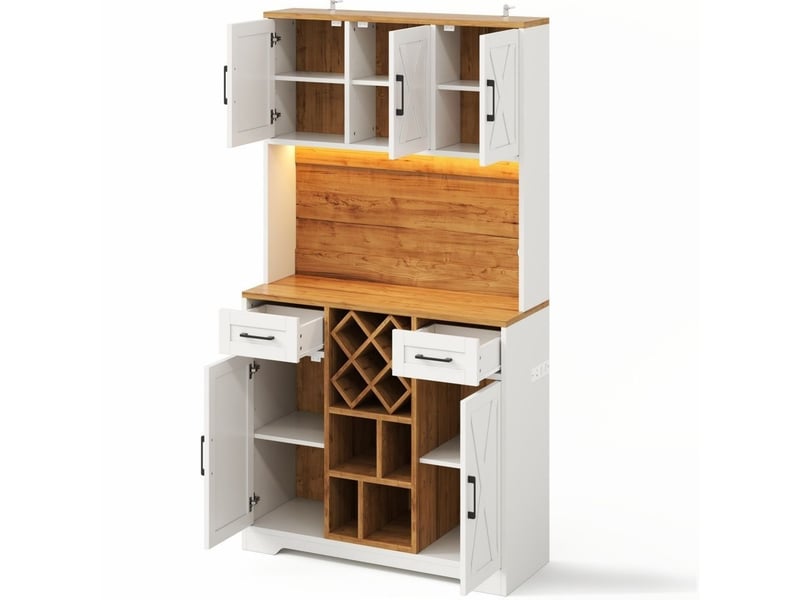  Servers, sideboards &amp; buffets - armoire de cuisine, meuble de rangement haut avec éclairage led, cellier équipé de casiers - mdf - blanc - 105 x 40 x 180 cm - usage domestique - installation simple N635P4818313233W - Conforama B
