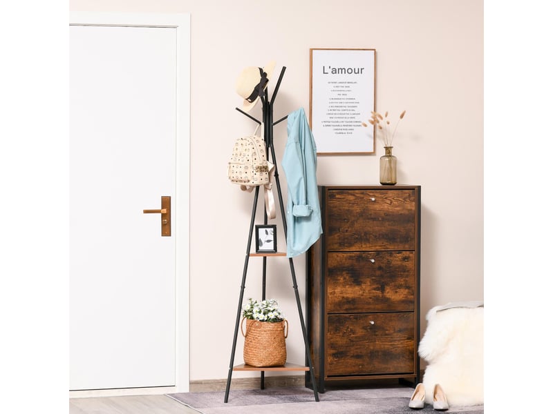  Porte-manteau trépied 6 patères 2 étagères en métal et panneau de particules  - Conforama B