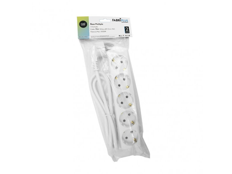  Multiprise fabrilamp alargadera 5 prises câble 3 m 3500 w blanc 166420530 - Conforama C