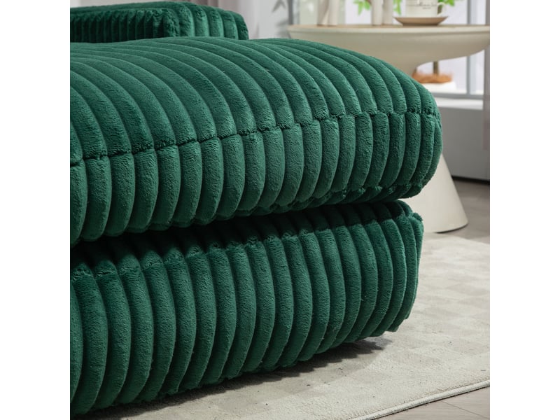  Canapé 1 place en velours côtelé vert émeraude avec 3 coussins, sans montage, 125x155x63 cm  - Conforama W