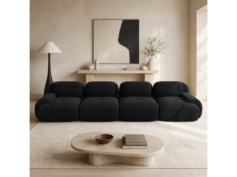  Canapé modulaire modenvie 4 places en velours côtelé noir 388 x 103 x 70 cm sans cadre  - Conforama E