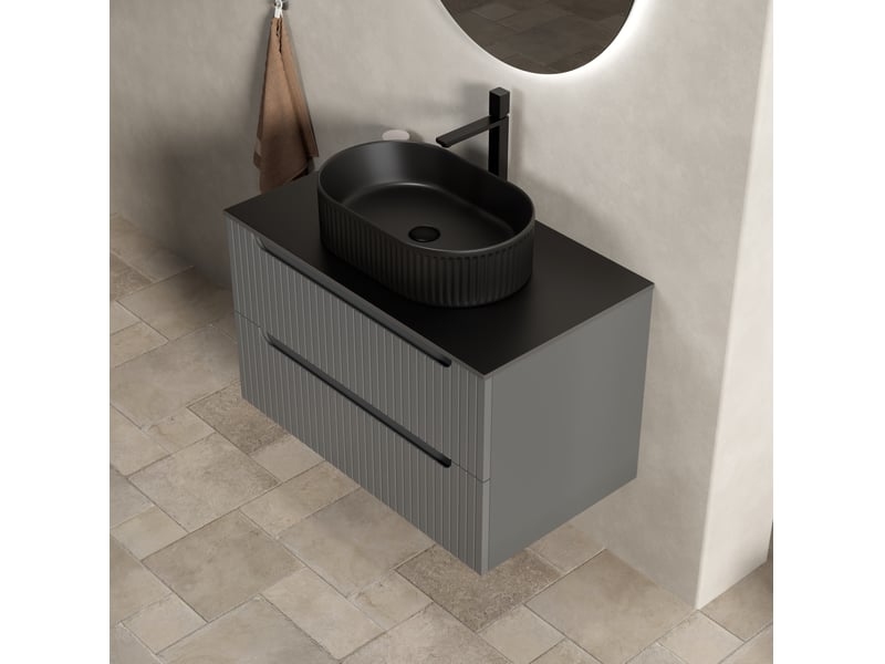 Meuble vasque suspendu 80x46x62.20 cm avec lavabo ovale noir et 2 tiroirs - Conforama W