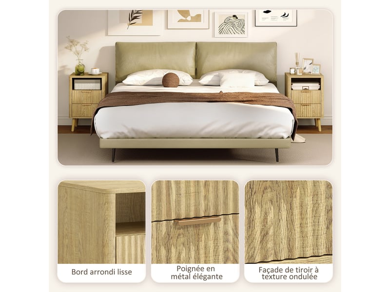  Lot de 2 tables de chevet 40 x 40 x 61 cm rangement organisé 2 tiroirs étagère ouverte style moderne épuré en mdf chêne 21_0003784  - Conforama E