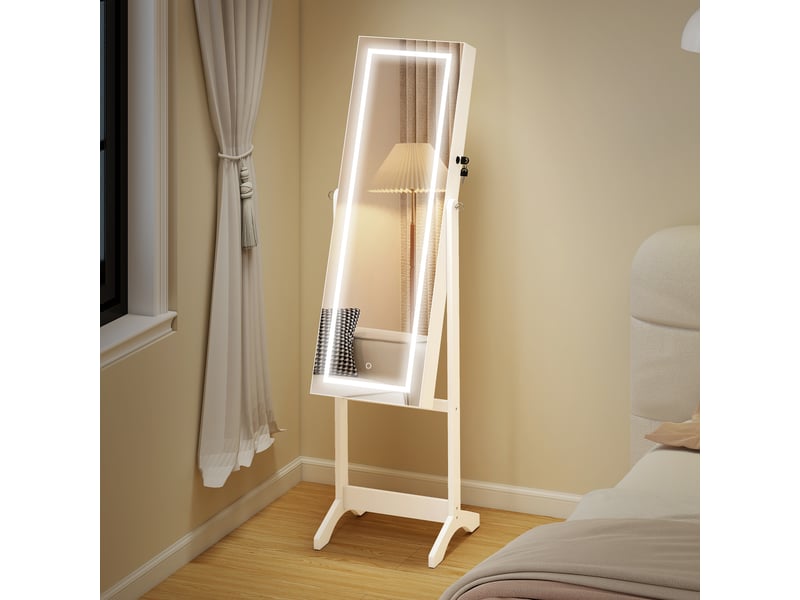  Armoire à bijoux led avec miroir sur pied range bijoux avec éclairage à tactile écran blanc  - Conforama D