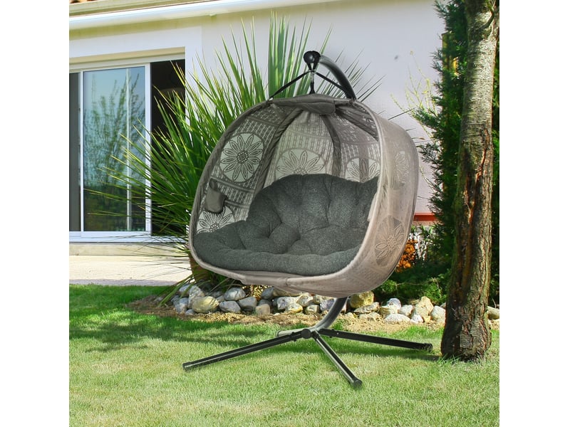  Hamac chaise 132x126x172 cm pliable avec structure, coussin, acier, sable  - Conforama B