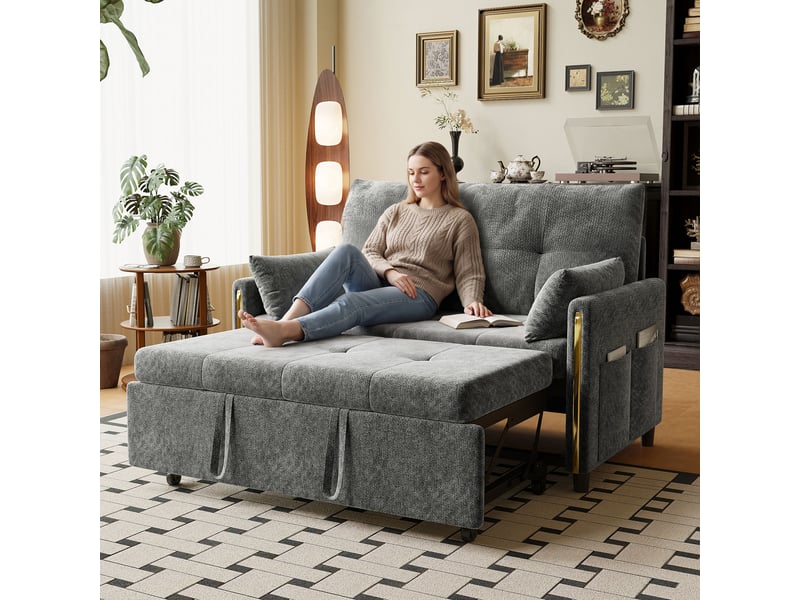  Canapé droit convertible 2 places en chenille gris, dossier réglable, 125 cm IKSETERA TRADING LTD - Conforama D