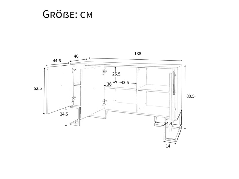 Buffet bas modenvie 3 portes en mdf et panneaux de particules bleu marine avec étagères réglables et pieds métalliques - Conforama C