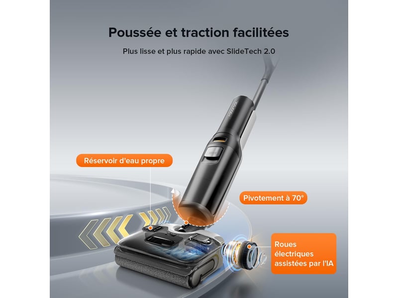  roborock F25 ALT Aspirateur Balai sans Fil 20000Pa,180° Lie-Flat,Distribution Automatique de Solution,Serpillière Autonettoyante à Haute Température F25 ALT,Roues Assistées,20kPa - Conforama E