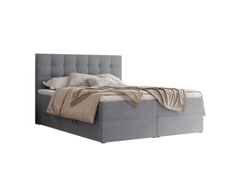  Lit adulte grand - 180x200 cm - matelas ressorts + surmatelas - coffre de rangement - velours dense hydrofuge gris clair GRAND - Conforama A
