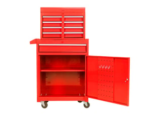 Armoire à outils mobile 58,5 x 28 x 102 cm rouge en acier, rangement à tiroirs, portes et roulettes