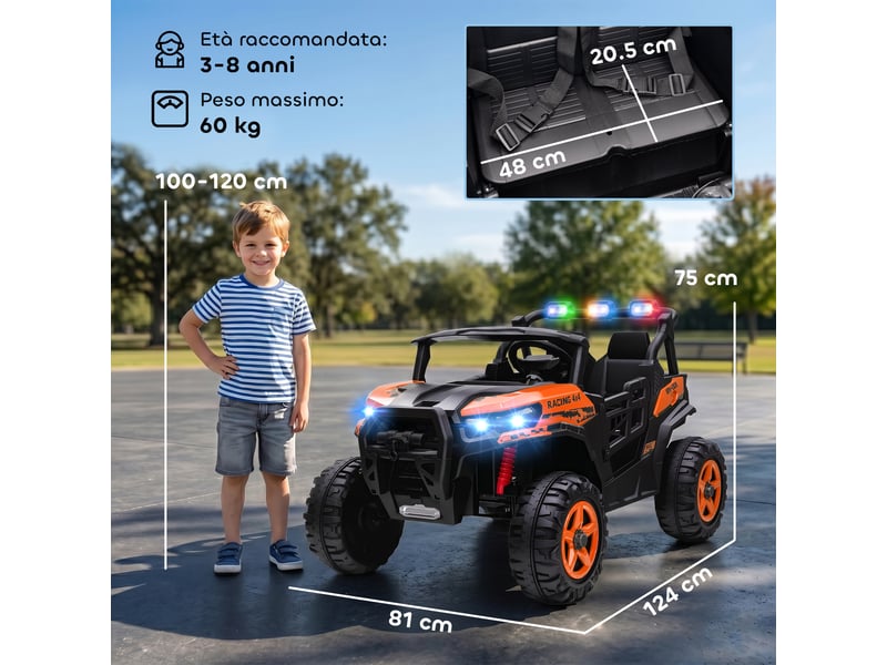  Voiture électrique pour enfants de 3 à 8 ans, 24 v, 2 places, double moteur, télécommande et démarrage progressif, orange  - Conforama E