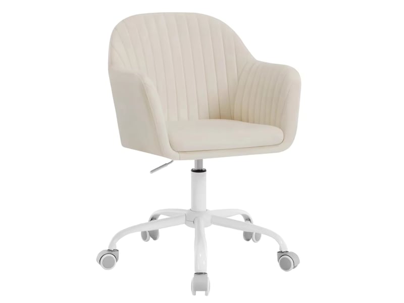  Chaise de bureau pivotante à hauteur réglable avec accoudoirs - lpospi - dossier ergonomique, velours crème blanc  - Conforama A