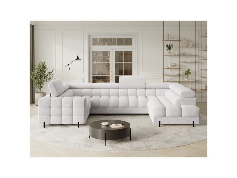  Canapé panoramique convertible factory 3 places blanc – angle droit avec coffre  - Conforama E