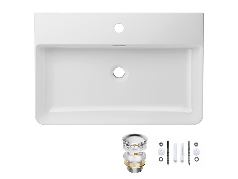  Cecipa max lavabo 59 x 43 cm - céramique - rectangulaire - avec bonde pop-up - avec espace de pose - pose sur plan ou fixation murale - blanc  - Conforama A