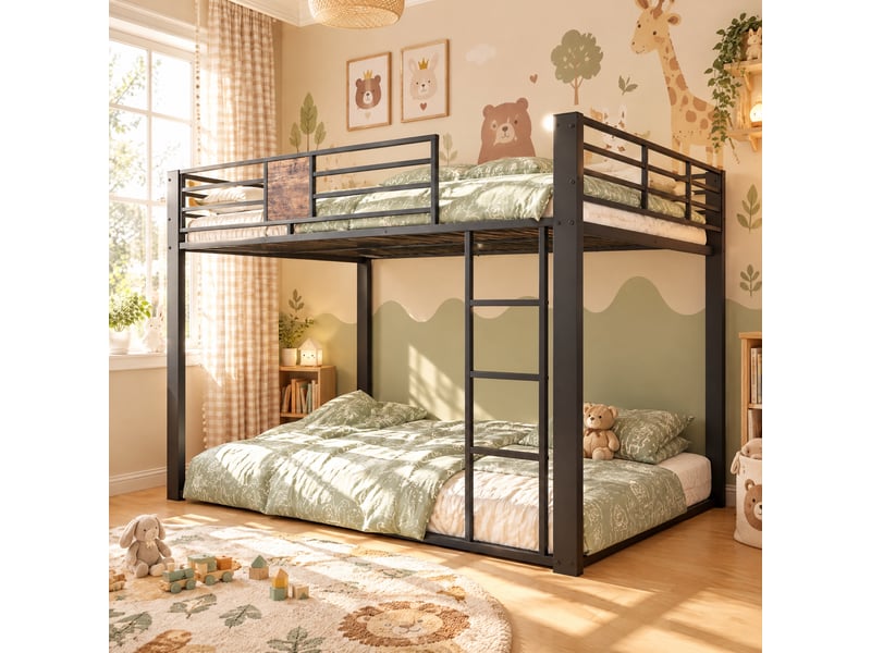 Lits superposés bas h145 cm 140 × 200 cm métal noir, échelle réversible IKSETERA TRADING LTD - Conforama B