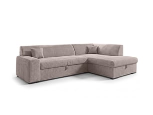 Canapé d'angle droit convertible <strong>AX LIVING </strong> <strong>Lucera</strong> 4 places Velours côtelé beige avec coffre de rangement