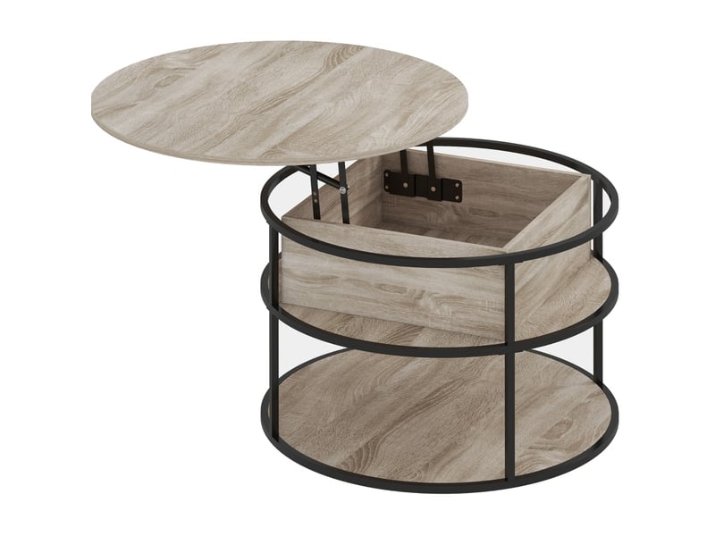  Table basse ronde relevable 80x80 cm avec rangement, mdf et métal, chêne  - Conforama A