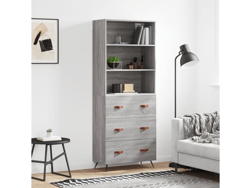  Buffet haut - bahut - meuble de rangement sonoma gris 69,5x34x180 cm bois d'ingénierie  - Conforama B