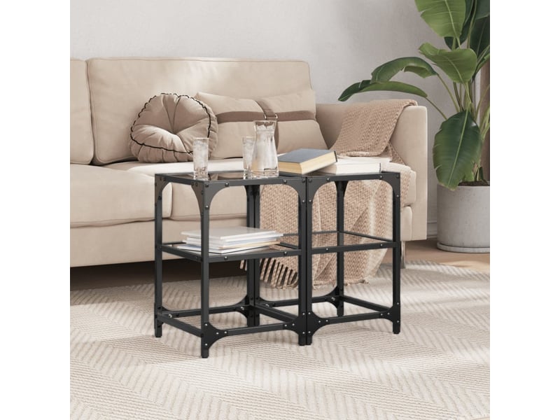  Tables basses avec dessus en verre noir 2 pcs - table de salon - table à thé 30x30x45 cm acier  - Conforama B
