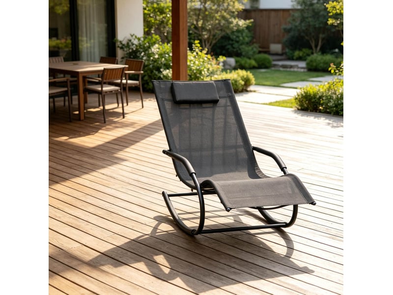 Fauteuil relax à bascule 62x150x84 cm noir, métal galvanisé et textilène, 1 fauteuil intérieur extérieur - Conforama D