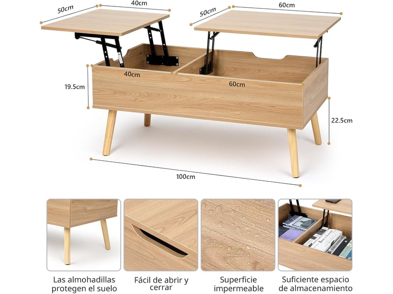  Table basse extensible à plateau relevable (couleur bois)  - Conforama C