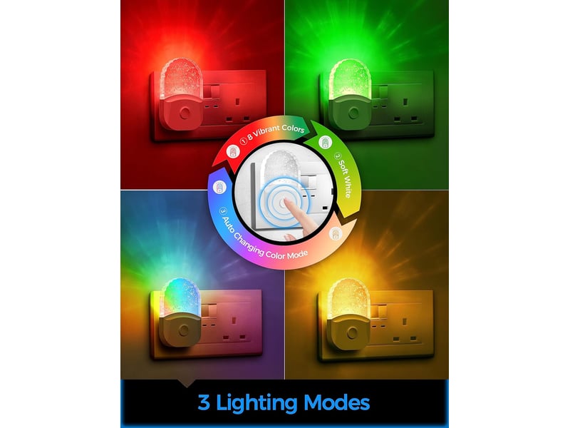  Luce notturna da parete con sensore crepuscolare, 0.5w bianco caldo+rgb, 3 modalità, 2 pezzi per camera, bagno, garage  - Conforama D
