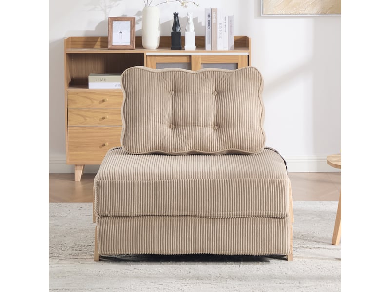  Fauteuil convertible 1 place - 90x86x84cm - chauffeuse pliable en lit d'appoint tissu velours côtelé et bois - kaki  - Conforama D