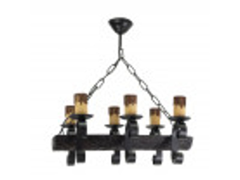  Suspension rustique ABRILA Tronco 6 lumières E27 noire et marron, métal résine et polycarbonate, hauteur réglable 40-60 cm 1.512/6 - Conforama B